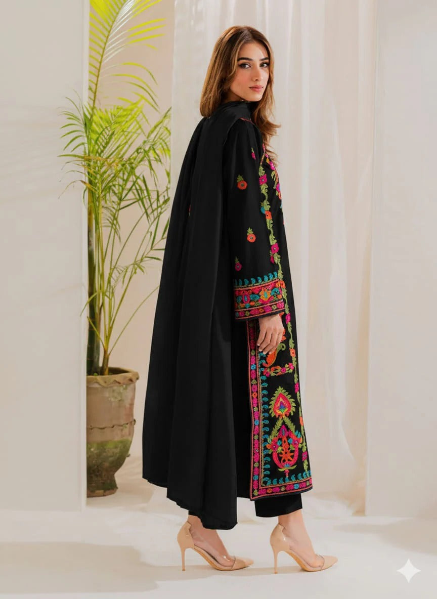 Riwaaj Emb Black 3pc detail