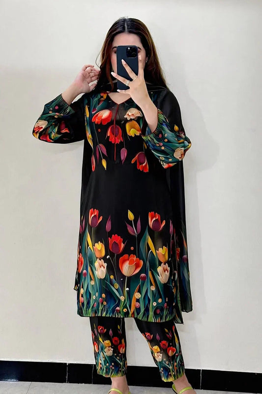 3D Flower Digital Print 3PC Suit