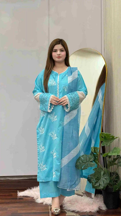 Horiya SkyBlue Emb 3pc