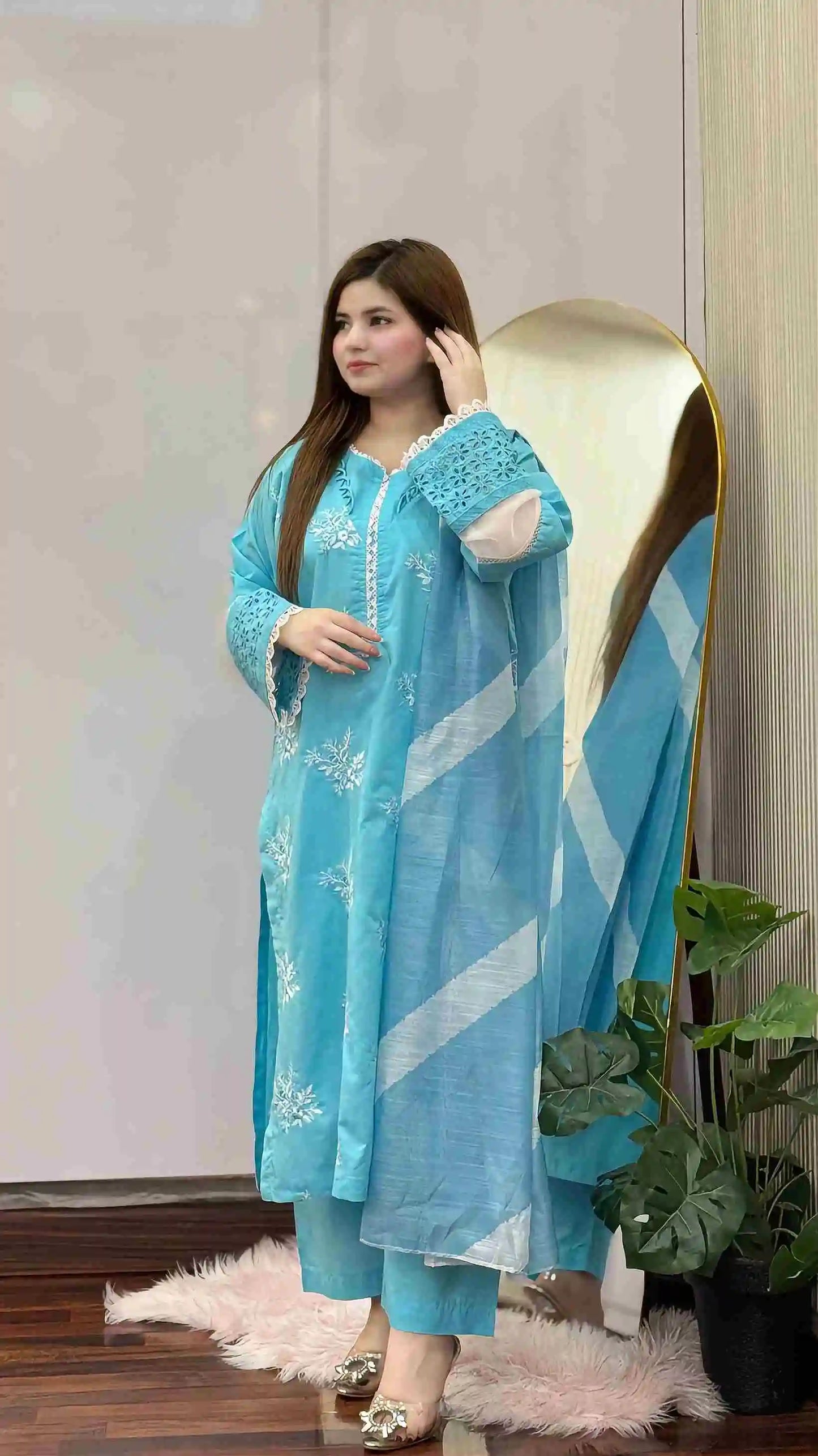 Horiya SkyBlue Emb 3pc