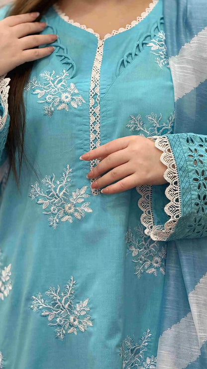 Horiya SkyBlue Emb 3pc