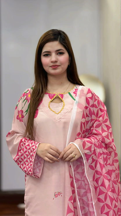 Afsheen Pink Printed 3pc