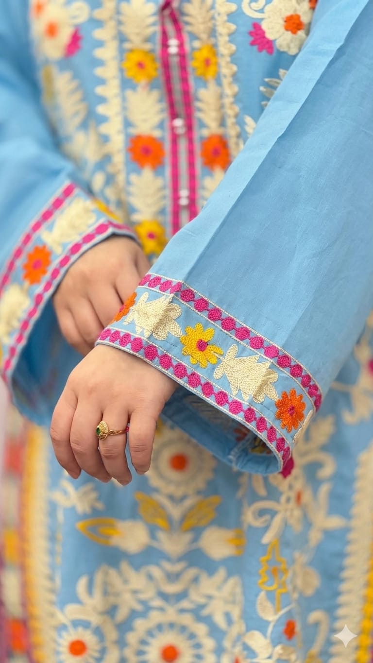 Murawat Sky Blue Emb 3pc detail
