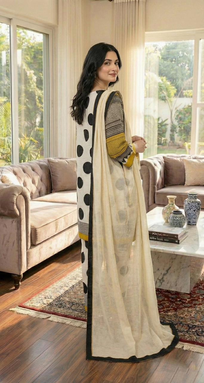 Polka Dot Printed 3pc Poly Lawn